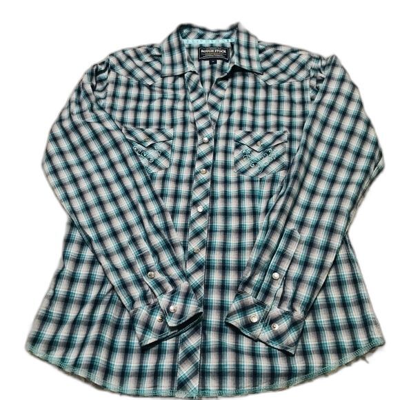 Rough Stock light blue shirt  Panhandle slim button down shirt size M western - Picture 1 of 8